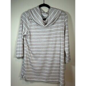 Croft & Barrow Beige & White Stripped Cowl Neck Soft Shirt Size Medium